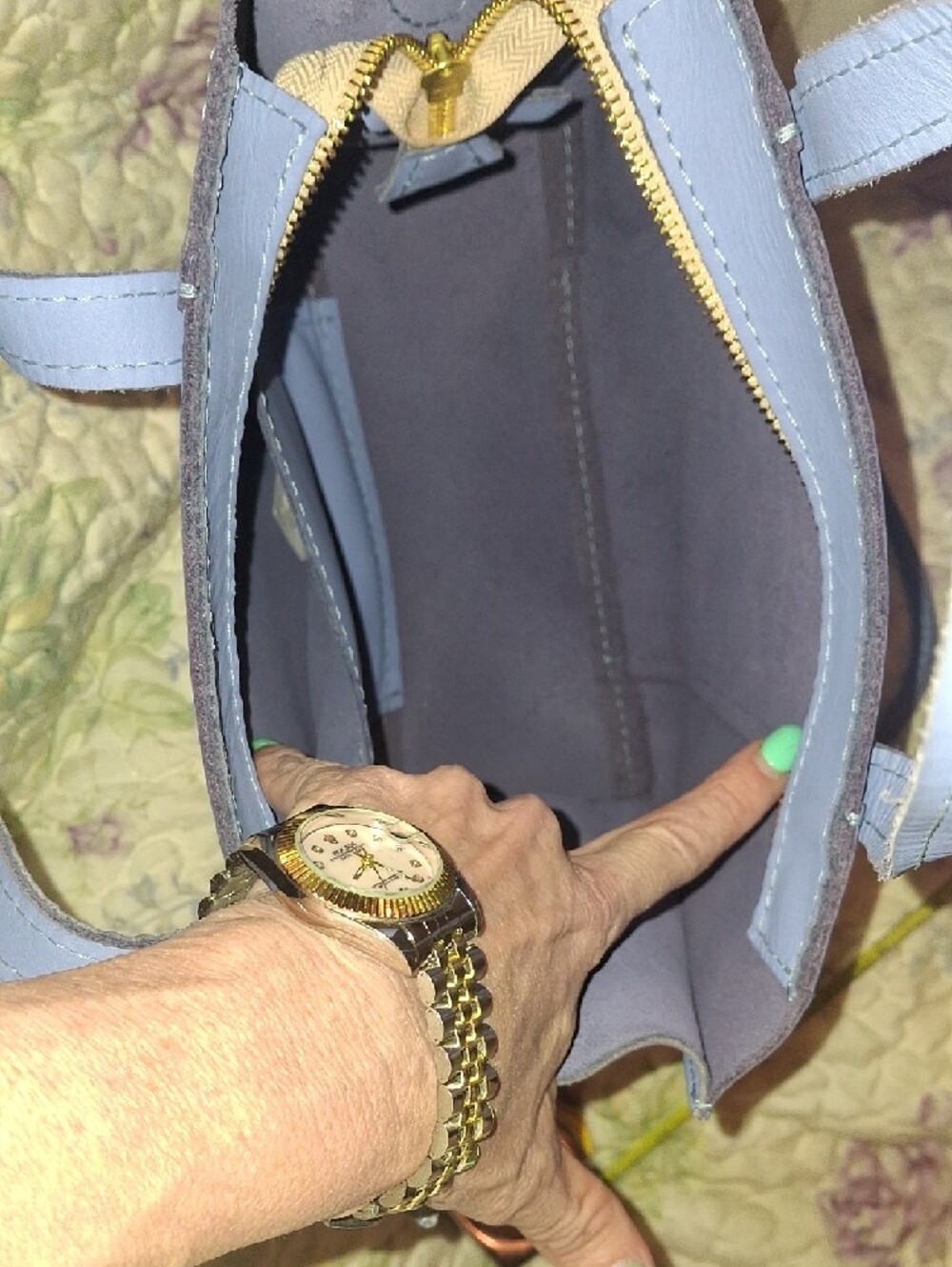 Light Blue Leather Tote with Removable Strap - Picture 12 of 16